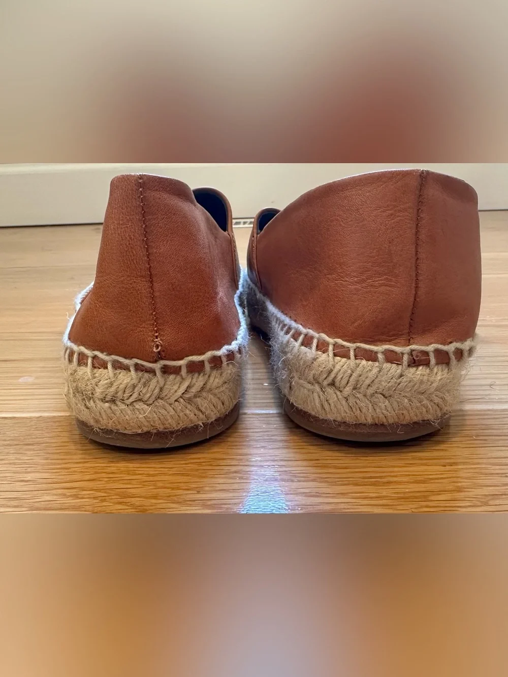 Balenciaga Cognac Leather Espadrille Flats Size 36 Brown Slip On Made in Spain